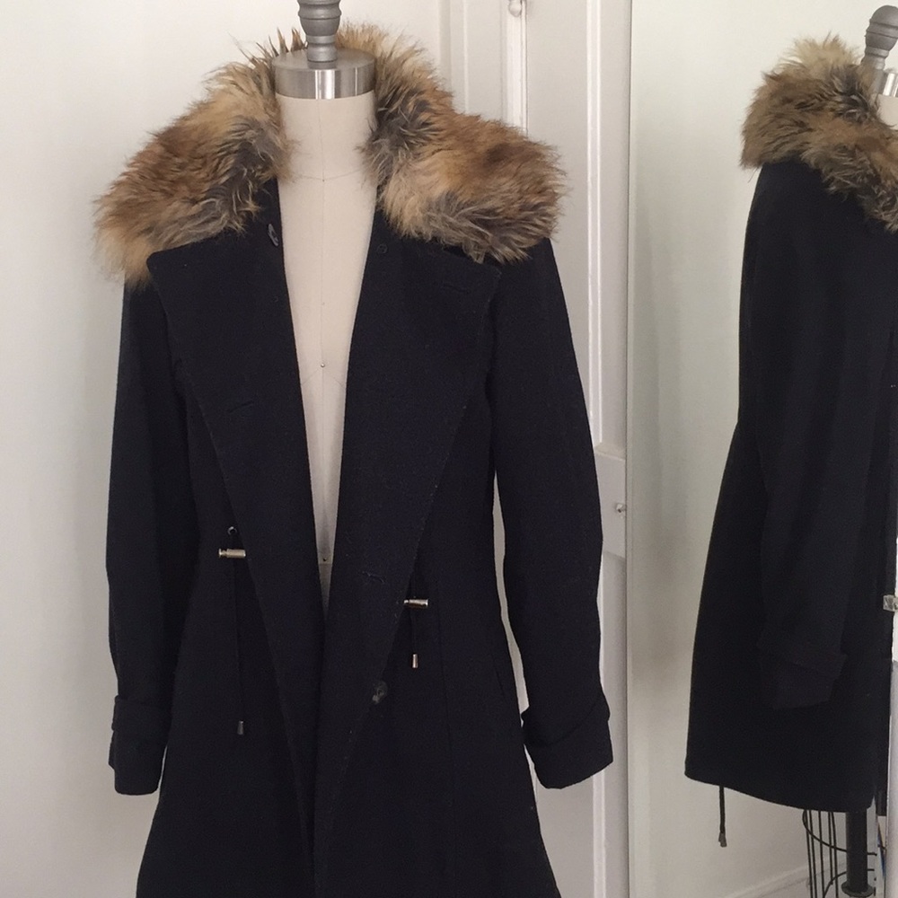 Womens Black Coat with Faux Fur Collar